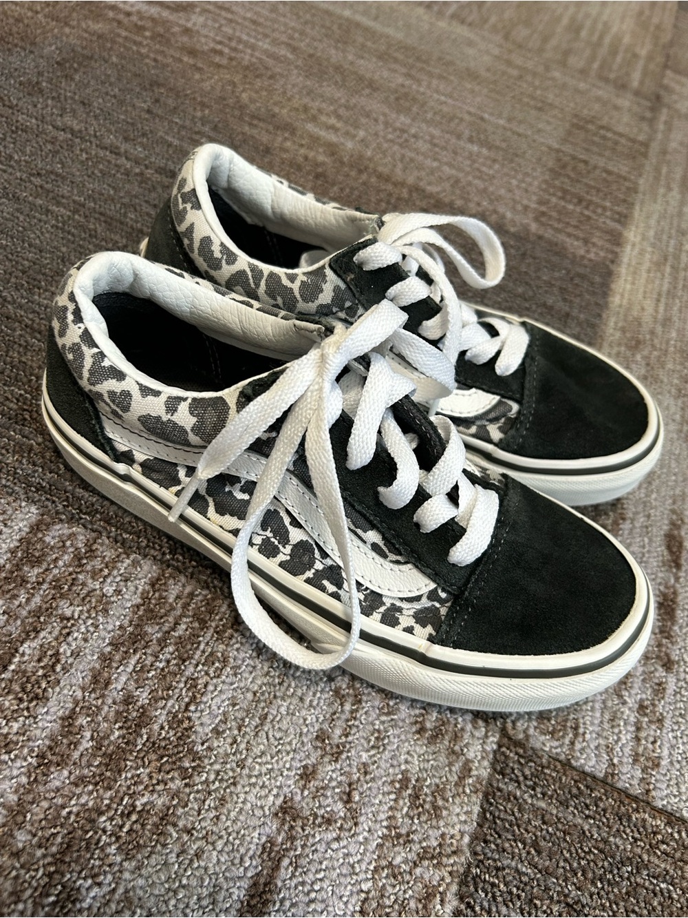 Vans Kids Black & White Leopard Skate Sneakers